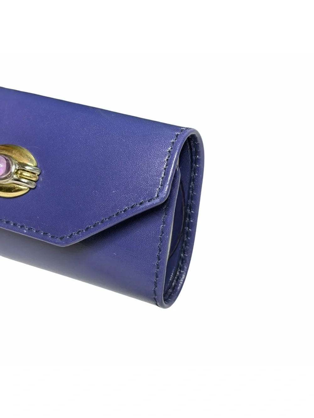 Purple Leather Key Holder with Gold & Silver Cabochon Accent